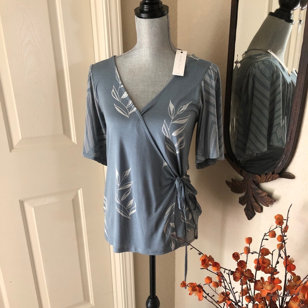 Lucky Brand Leaf Print Wrap Top, New with Tags